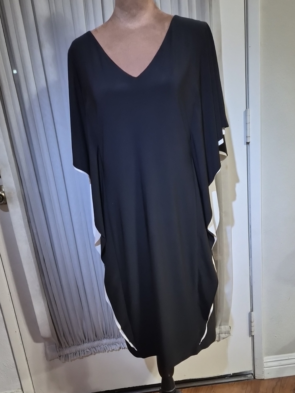 Ralph Lauren Black Midi Dress with White Contrast Trim